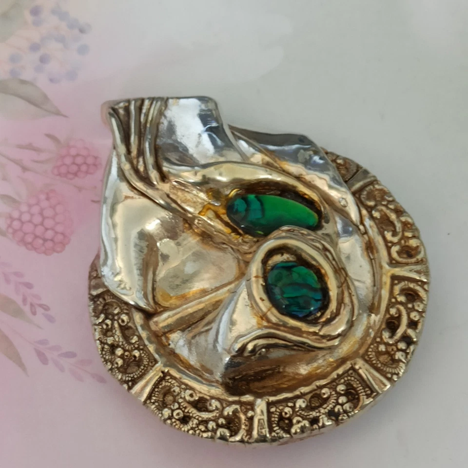 Broche Artesanal De Colección Plata 925 ÚNICO Arte Abstracto Grande Hinchado Modernista Concha Azul Foto 2 de 4