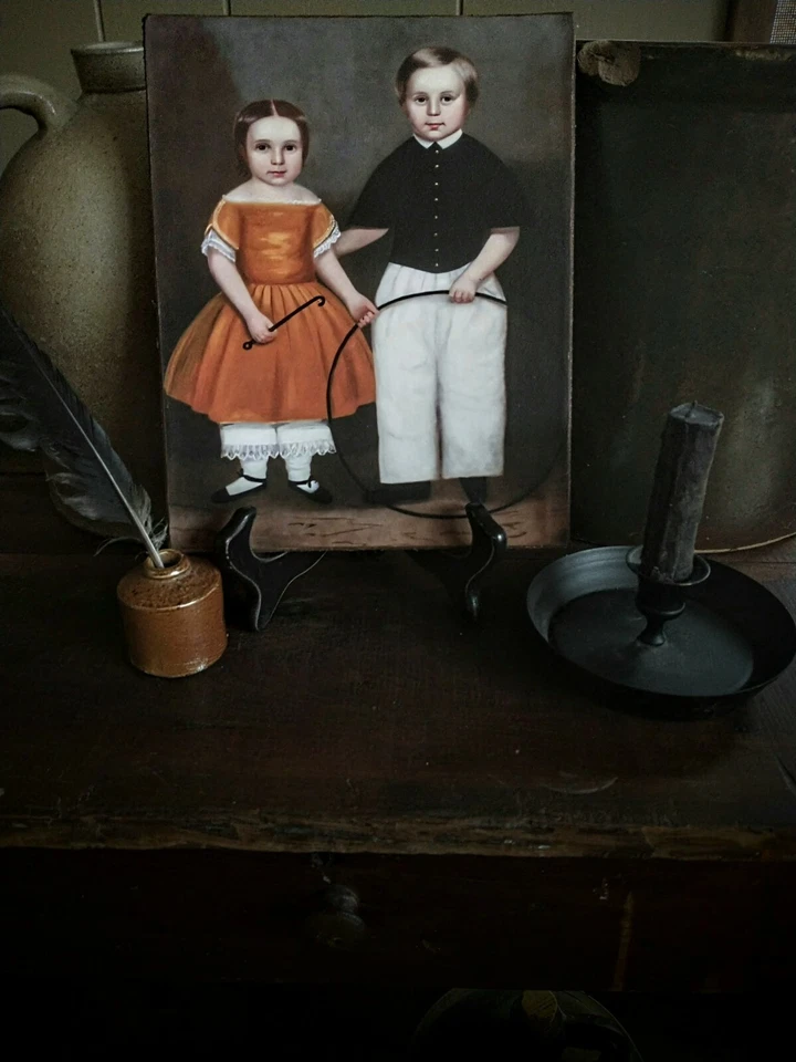 Reproducción colonial retratos en lienzo 8x10 arte popular primitivo americano temprano Foto 2 de 4