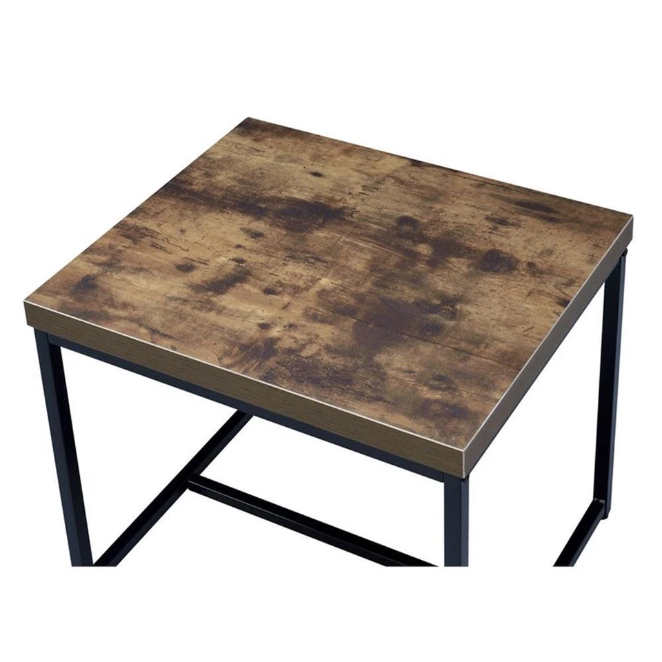 ACME Bob Square Wooden End Table in Weathered Oak and Black - Image 3 of 4