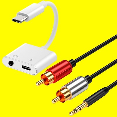 Durable 2in1 USB C to 3.5mm AUX DAC Adapter RCA Audio Cable f Motorola Moto Z3