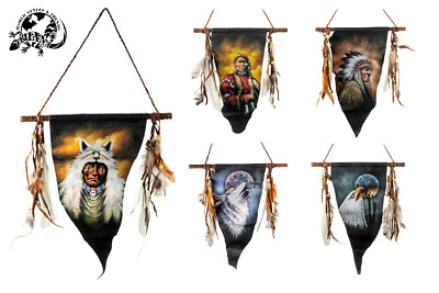 dc-roll- / Indian Painting auf Leder handgemalt Indianer Dreamcatcher Wolf Eagle