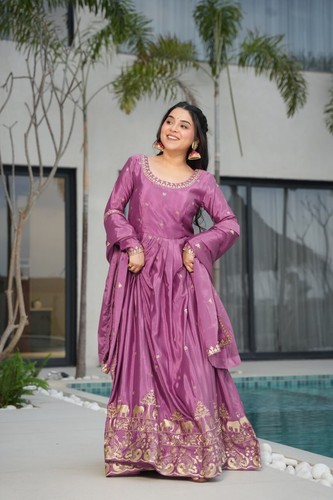 Onion Anarkali Gown With Dupatta Indian Party Wear Gown - Picture 6 of 10