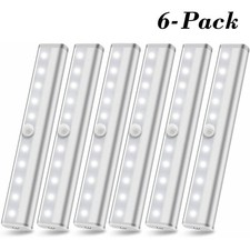 6x Wireless Under Cabinet Lighting 10 LED Motion Sensor Battery Operated Closet