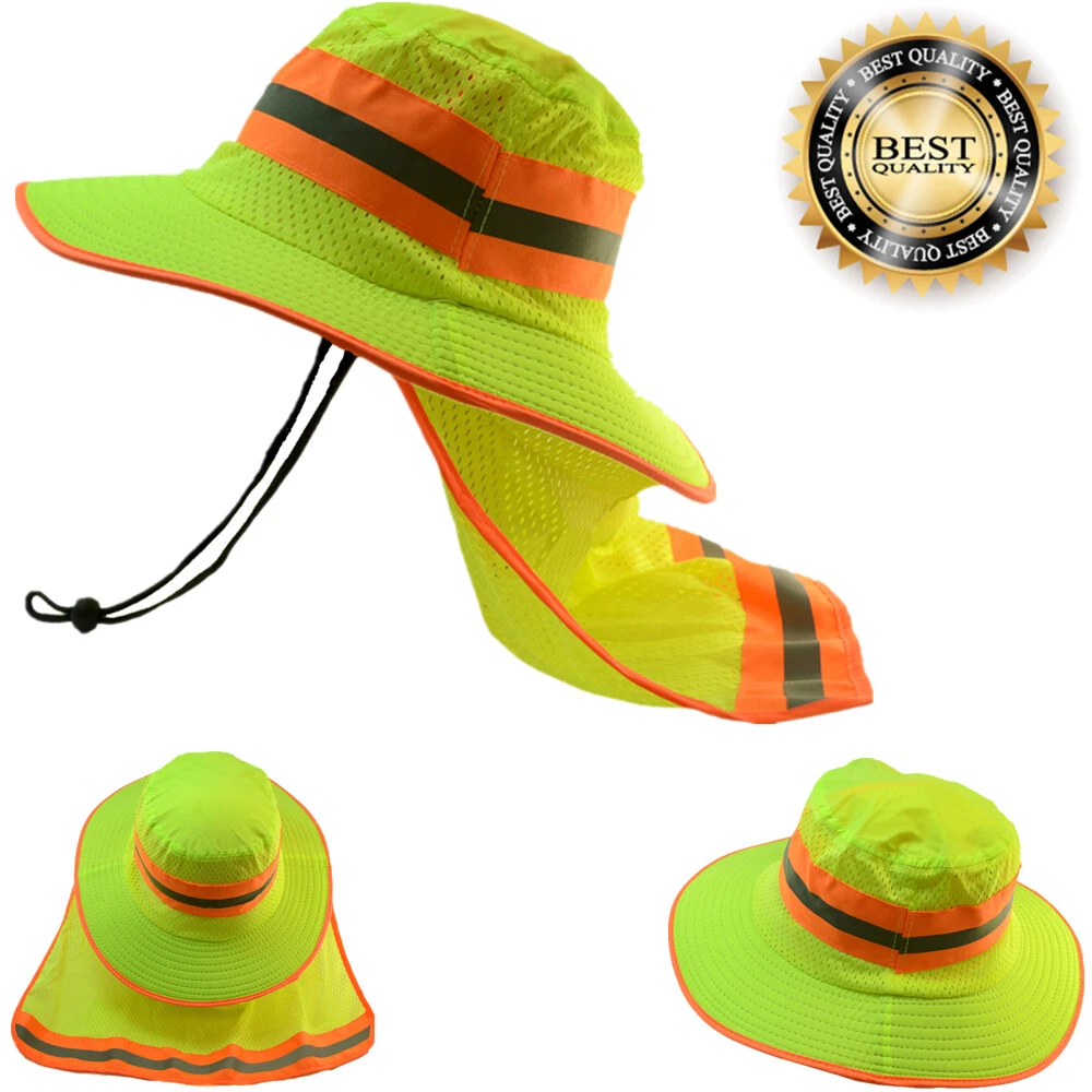 12Pcs Hi Vis Reflective Neck Flap Boonie Green Hats Ventiation Bucket Cap