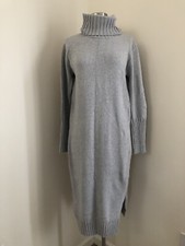 New fashion Oversized Long midi turtleneck Knit sweater dress Light Grey XS/S