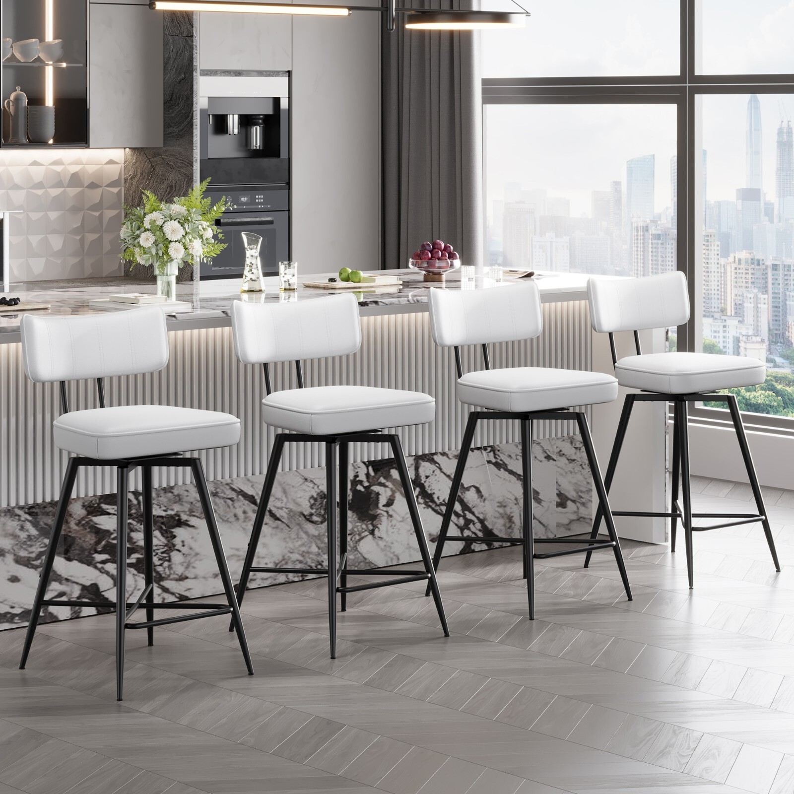 Set of 2 Counter Height Stools Swivel Dining Chairs for Kitchen Island 26''
