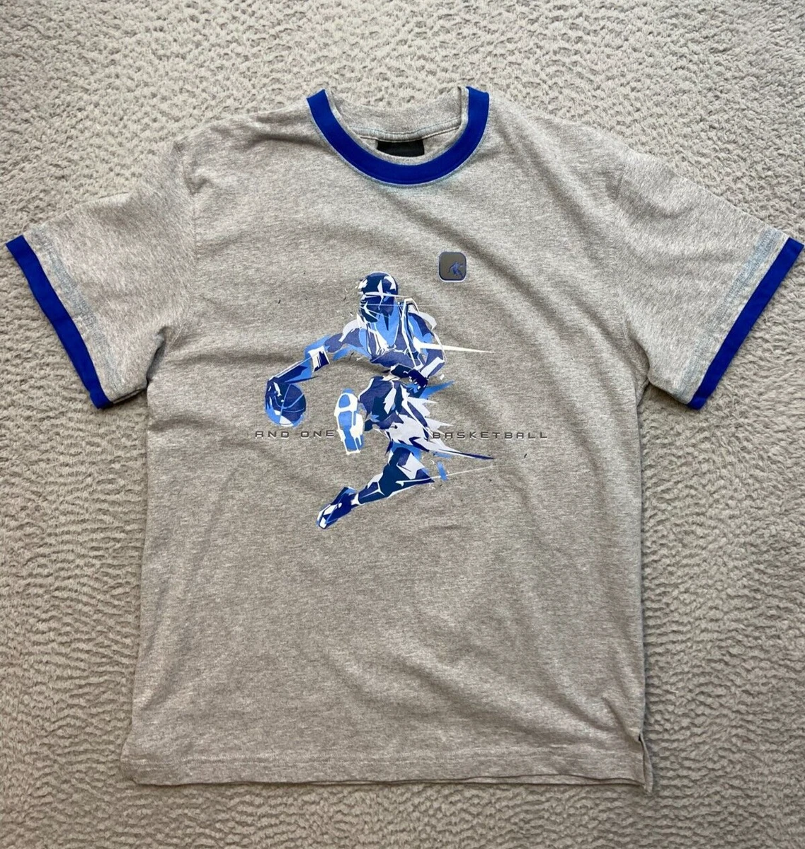 Vintage AND1 Boys T Shirt Printed Basketball Player Gray Size Large 14 16