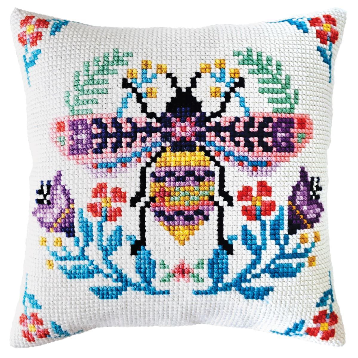 CDA stamped cross stitch kit cushion ""Flower bee"", 40x40cm, DIY