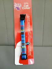 NEW CAT COLLAR IN BLU TA WITH PAW PRINTS ON & BELL. WITH SAFETY BUCKLE RELEASES.