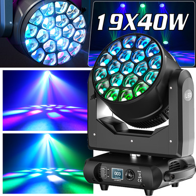 19x40W LED Moving Head Light RGBW Zoom Beam Stage Bee Eye Lighting Party DJ Show