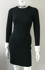 GIANNI VERSACE black wool silk long sleeve midi dress french cuffs vintage IT40