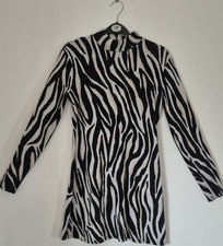Zara Zebra Print Roll Neck Knit Jumper DressBlack White Long Sleeve Size 12