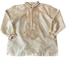Barong Tagalog Filipino Formal Shirt Mens Size 2XL 1/2 Button Embroidery