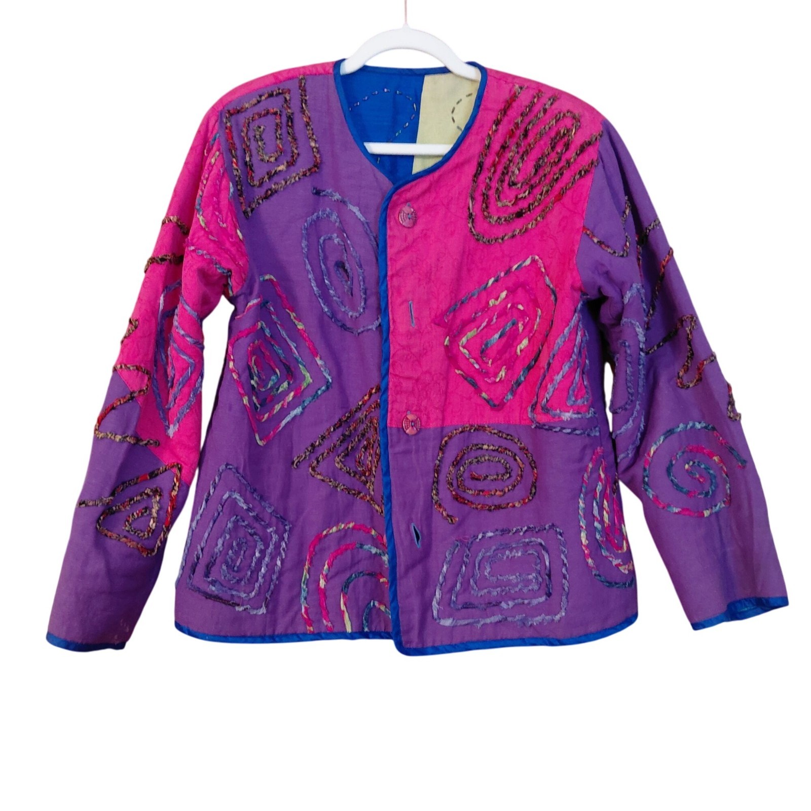 Patchwork jacket reversible blue green pink purpl… - image 3