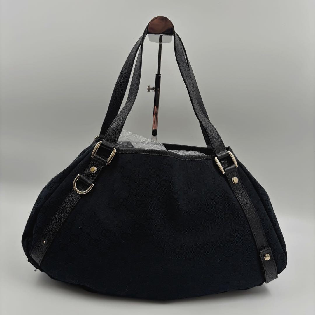 GUCCI Abbey GG Canvas Tote Bag Unisex Navy Leather Gold Excellent Condition thumbnail 3