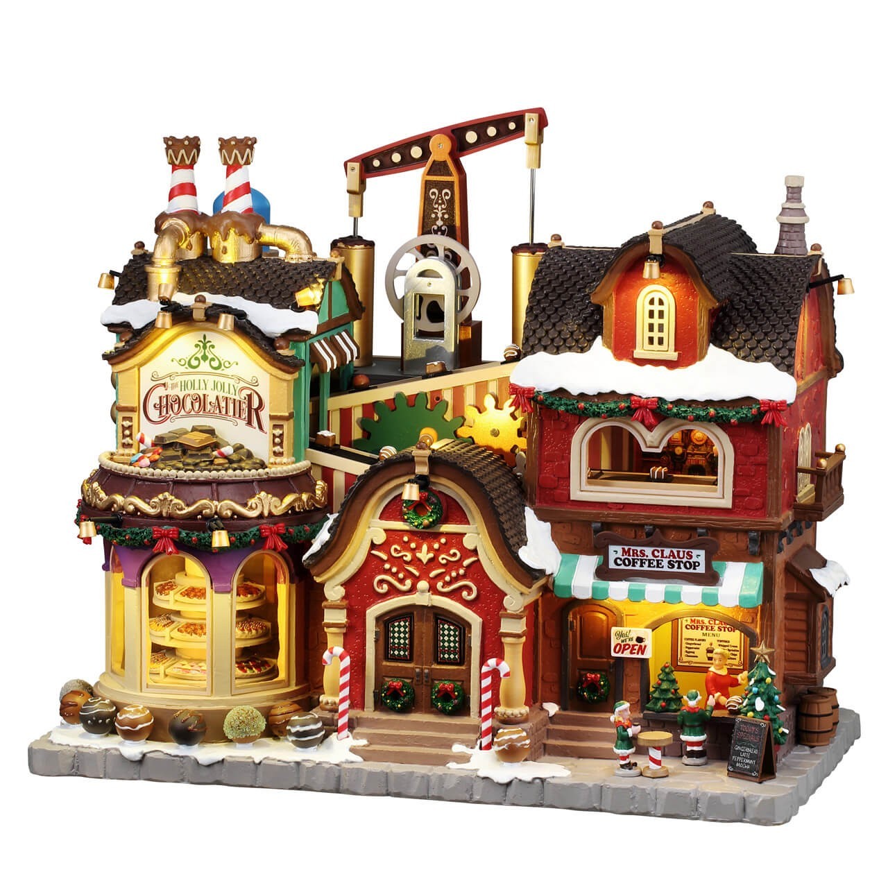 LEMAX 65521 The Holly Jolly Chocolatier & Mrs. Claus Coffee Shop INCL Adaptor