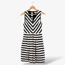Banana Republic Fit & Flare Dress Size 2 Black Ivory Stripe Sleeveless Preppy