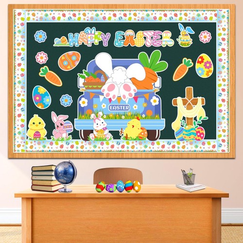 Feliz Pascua Tablón de Anuncios Decoraciones con Huevo Conejito Pollo CrossBulletin Bo...