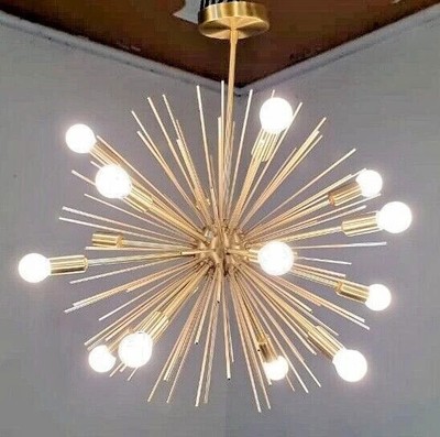 Mid Century Design Messing Sputnik Kronleuchter 16 Leuchten Seeigel Kronleuch...
