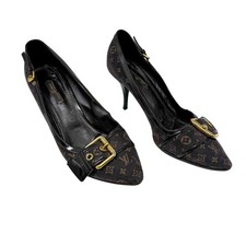 Louis Vuitton Monogram Canvas Gold Buckle Pumps Logo Stiletto Heels 38.5 EU