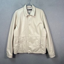 Zara Mens Size Large Cream Faux Leather Jacke...