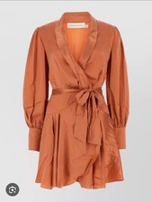 Zimmermann 100% Silk Wrap Midi Dress – Size US 10 Papaya