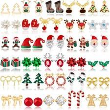 Gushu 30 Pairs Christmas Earrings for Women, Xmas Gifts Holiday Cute Stud Earrin