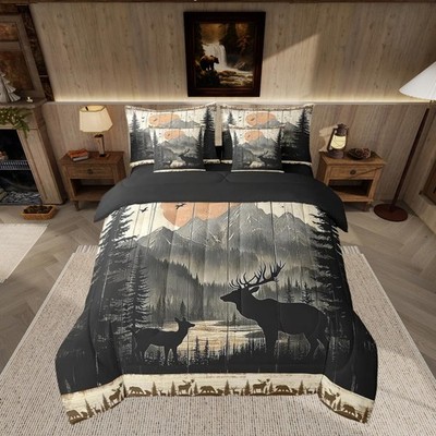 Feelyou Rustic Cabin Deer Comforter Set Sheets King Size Kids Wild Animal