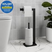 Bathroom Toilet Roll Holder Matt Black Free Standing Accessories Stainless Steel