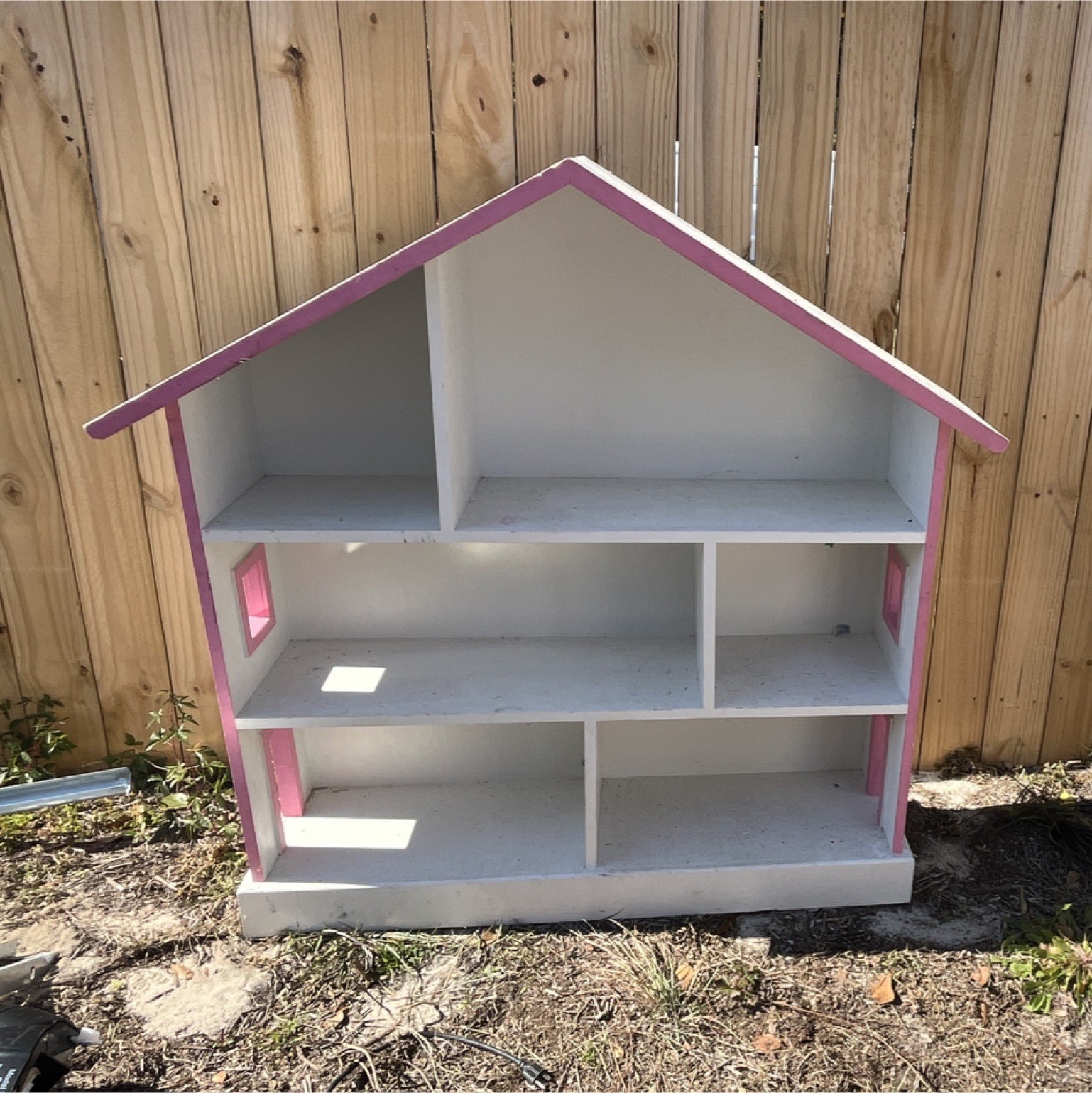 White Pink Wooden 6-Room 2-Story Complete Dollhouse Unfurnished