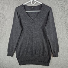Uniqlo Womens 100% Cashmere V-Neck Sweater Charcoal Gray Tunic Size M