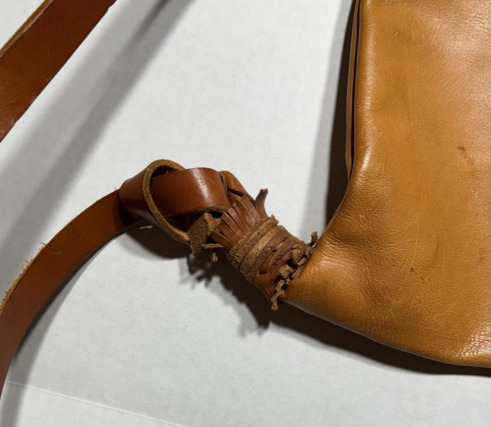 Vintage Handmade Brown Leather Pullstring Backpac… - image 5