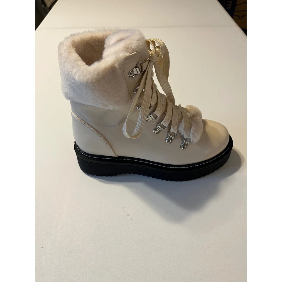 Cream Faux Fur Lined Lace Up Platform Boots Womens Sz 6.5 Winter Outdoors Cozy - Image 4 of 4