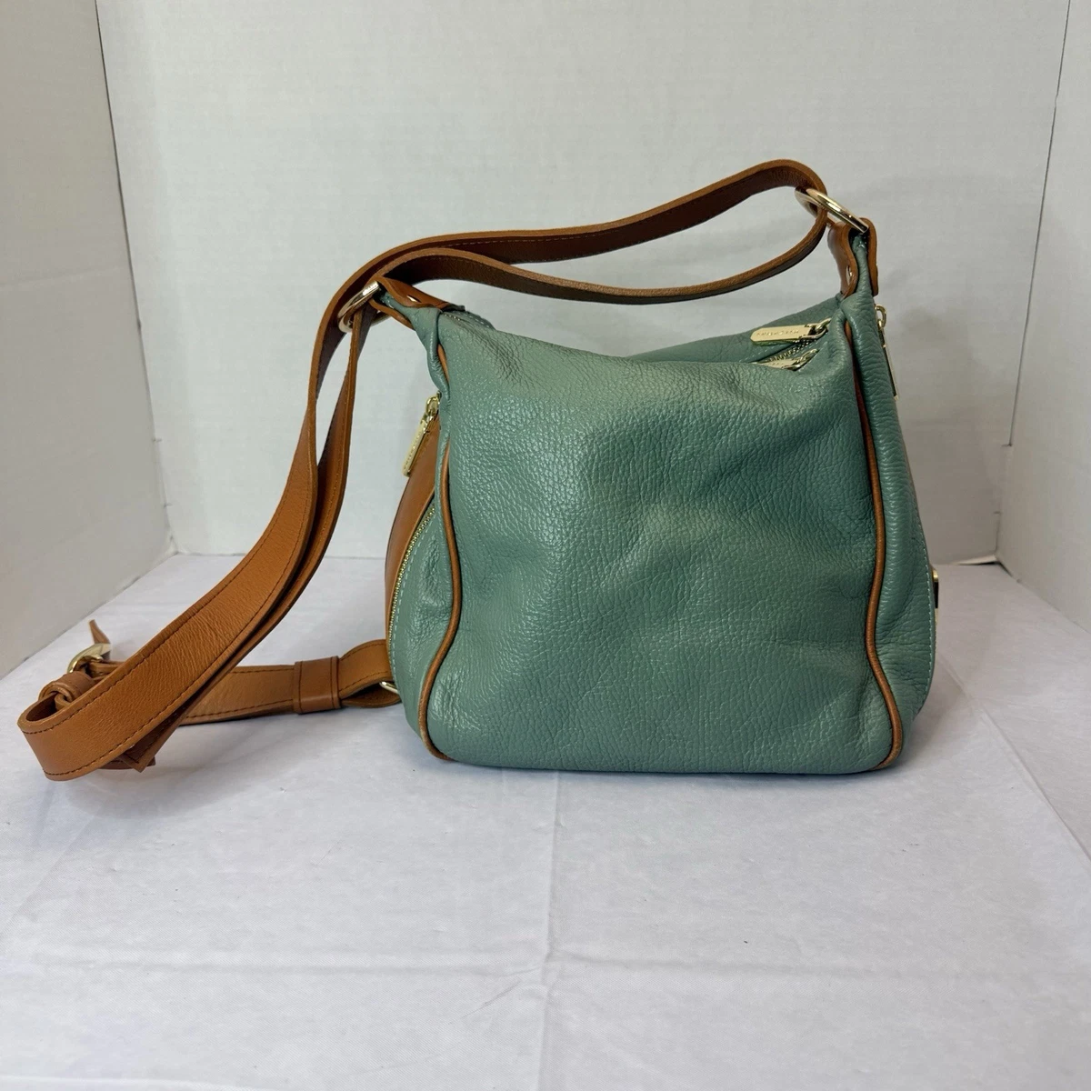 Vintage Valentina Pebble Leather Convertible Teal Brown Made in Italy Good Valentina Designer Pebbled Leather Crossbody Handbag Green  main image 4