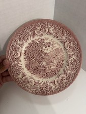 Vajilla inglesa vintage Ironstone plato desierto campo rojo
