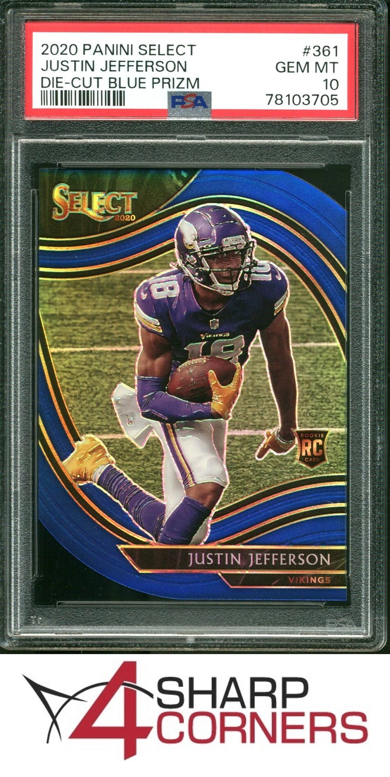 2020 PANINI SELECT DIE-CUT BLUE PRIZM #361 JUSTIN JEFFERSON RC PSA 10 view 1