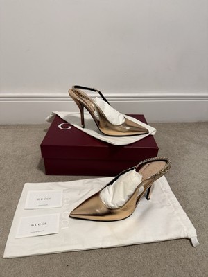 Gucci Damen Slingback Leder Heels Sandalen Rosegold UK6, IT39