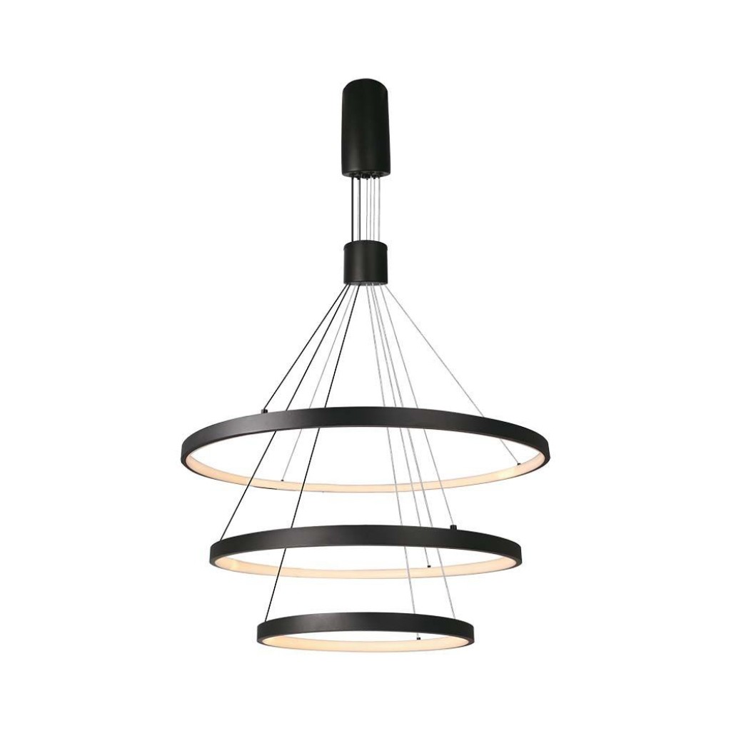 Lampadario Sospensione LED 3 Cerchi V-TAC 46W Nero 3000K Dimmerabile