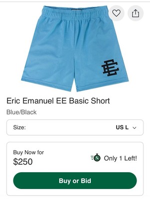 Eric Emanuel EE Basic Short Blue/Black Size Large 100% Authentic