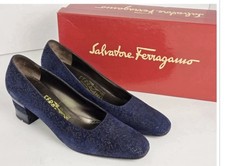 Salvatore Ferragamo Luminaria Blue Suede Pumps Block Heel Made Italy 7 AA Box