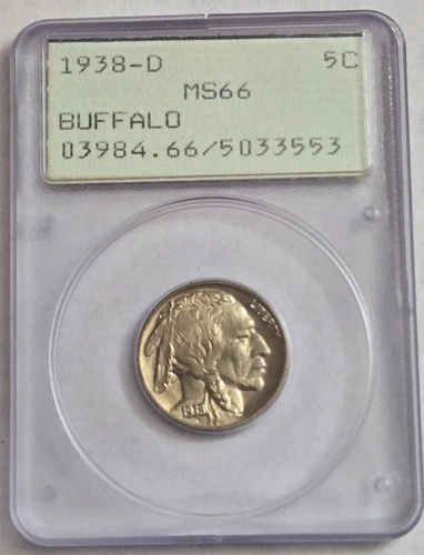 1938-D Buffalo nickel PCGS MS66 OGH Rattler Beautiful Coin
