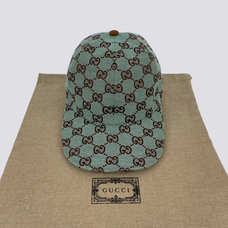 Gucci GG Monogram Canvas Cotton Baseball Cap Head Hat Green Mint Size M - Image 4 of 4