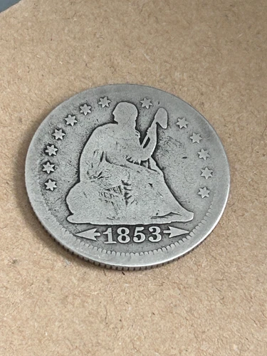 1853 P Mint Silver Seated Liberty Quarter with Arrows and Rays G / AG Coin