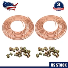 2Pcs Copper Brake Line Tubing Kit 1/4 OD 25 Ft Coil Roll w/ 32 Fittings