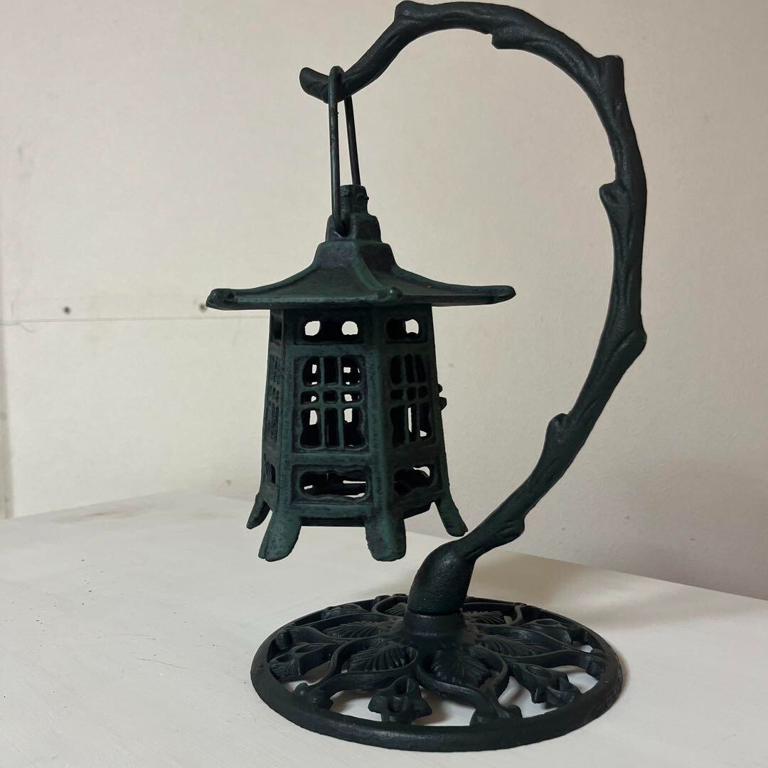 Vintage Antique Japanese Iron Hanging Lantern Candle stand TOUROU