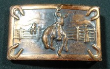 Belt Buckle - Bronco with Rider in Corral - Horseshoe Border - 3.25x2 - 1