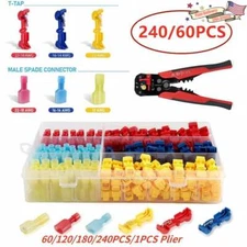 240/60Pcs T-Taps Wire Terminal Connectors Insulated 22-10 AWG Quick Splice Kit
