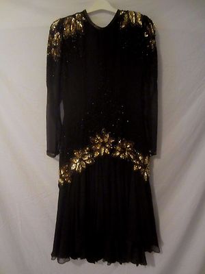 Destinee Holiday Formal Festive Black Beaded Gold Sequin Dress Women's 10 -  BB99 | eBay