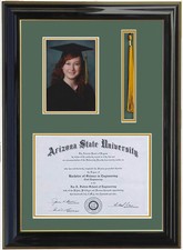 Diploma Frame with tassel holder, 5x7 Photo. Black/Green. SQ RC- 8.5x11,11x14