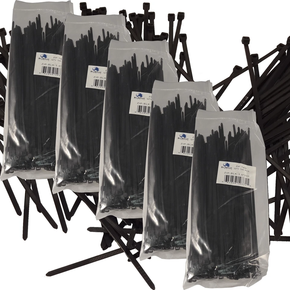 BLUEDOT TRADING NEW BLACK 500 PCS. 8 INCH ZIP TIES NYLON 40 LBS UV WEATHER RESISTANT WIRE CABLE